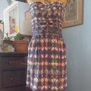 Charlie Jade Multicolored Graphic Print Pleated Strapless Dress